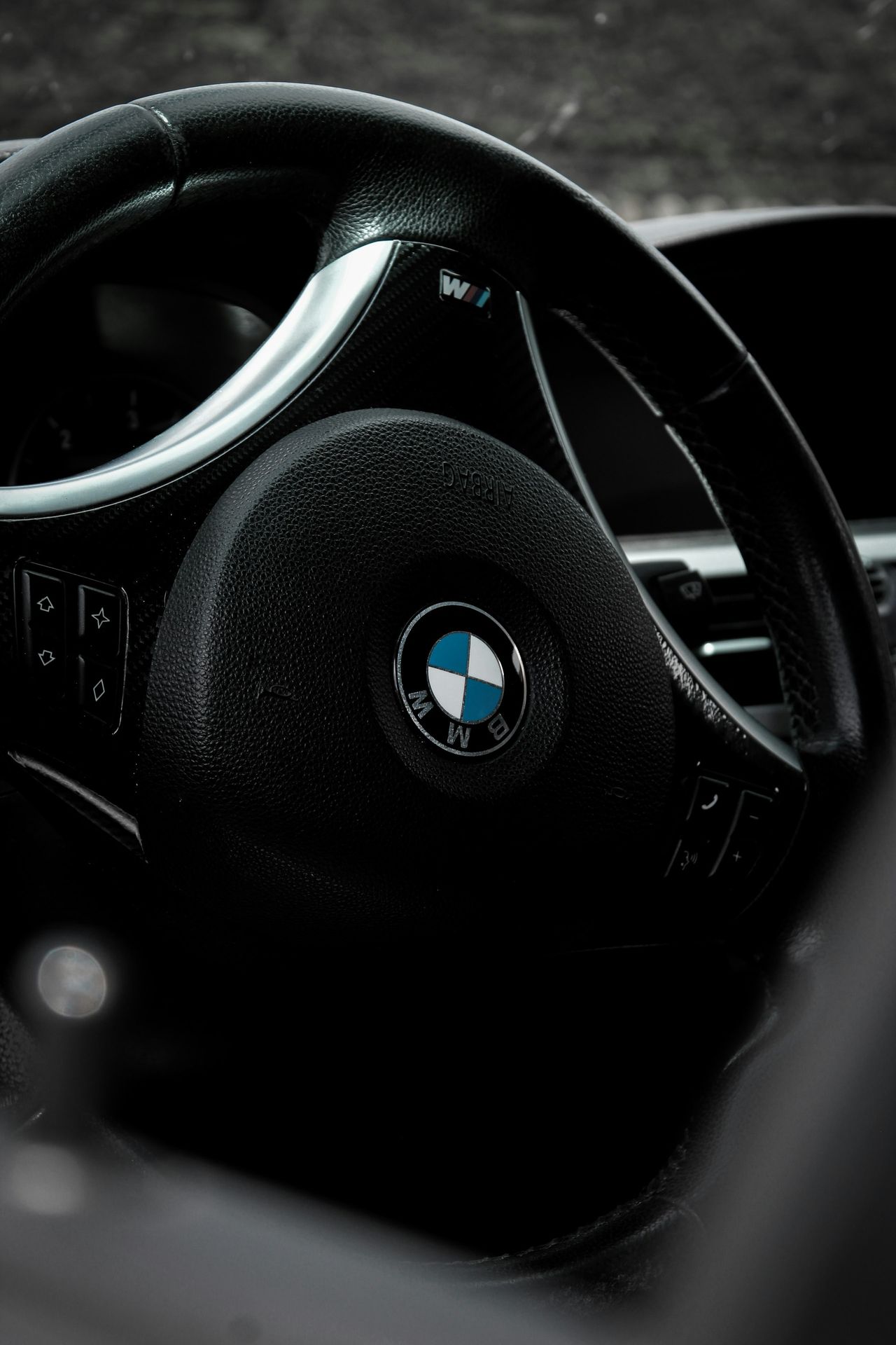 black bmw car steering wheel